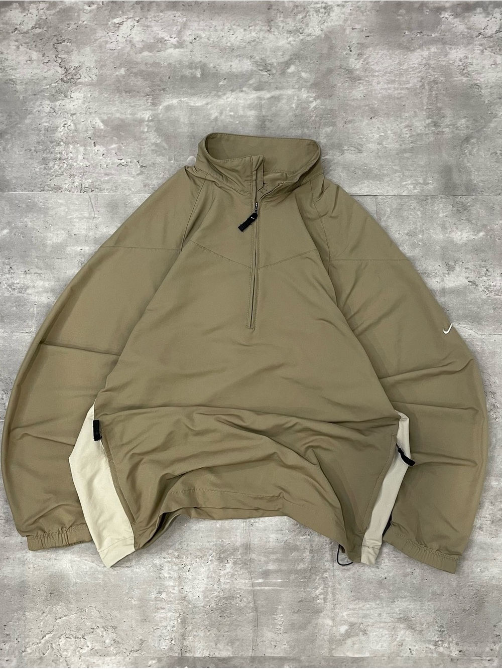 Vintage Nike Quarter Zip Up Half Pullover Windbreaker Jacket Tan Beige Mens